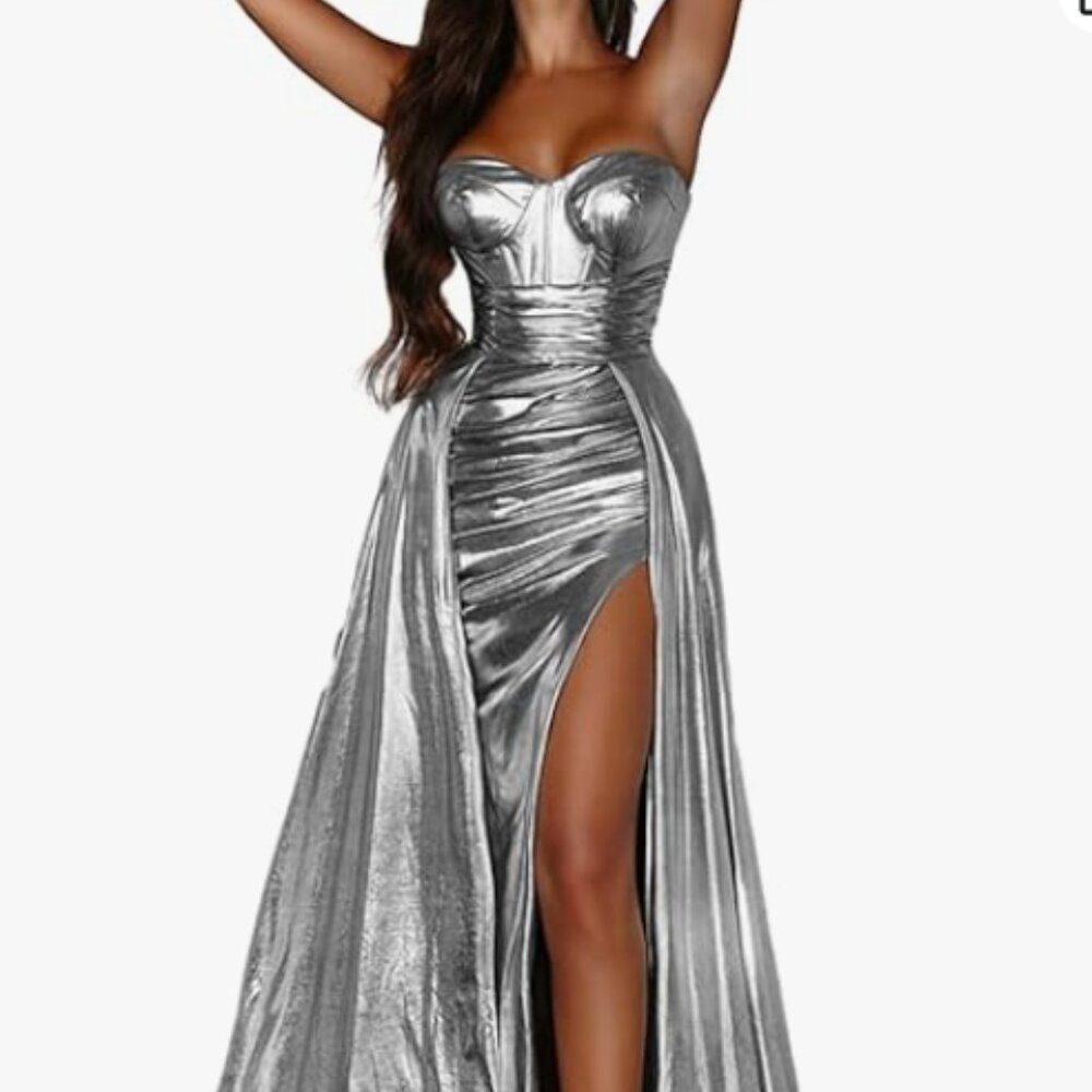 Metallic Mermaid/Trumpet Sexy Strapless Evening Gown Dress w/ Slit